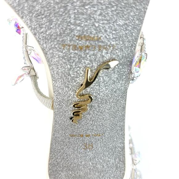 Rene Caovilla Chandelier White 105 Crystal Embellished Wraparound Sandals 38 - Picture 8 of 9